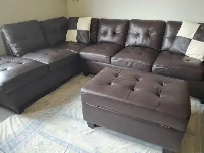 Brown Leather Sectional Sofa with Ottoman, View more