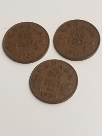 Rare Dates Canada Small One Cent Coins 1920 1921 1926 (Lot)