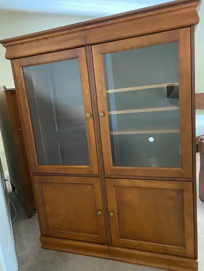 Two Beautiful Tall Wood Cabinets, View more