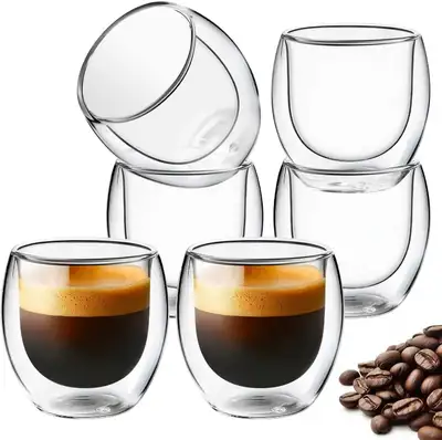 Espresso Cups Set of 6-100ML/3.4OZ Double Walled Glass, View more