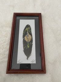Sloth hand painted framed feather