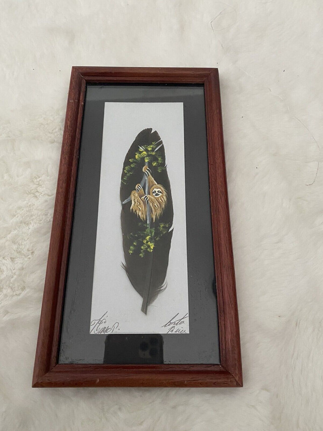 Sloth hand painted framed feather in Home Décor & Accents in Markham / York Region