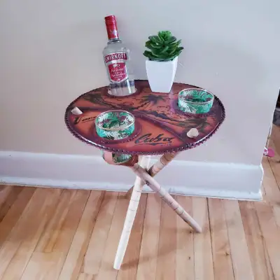 Handcrafted Leather Tripod Drink  Table, View more