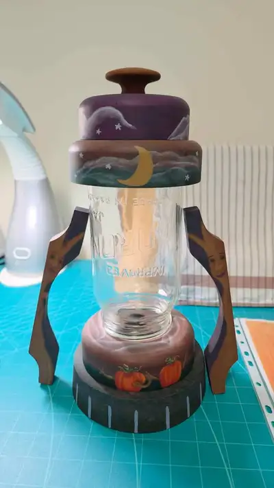 Folk Artist's Halloween Mason Jar Lantern Project to Finish. Needs some finishing paint details. Var...