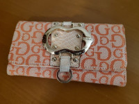 Peachy-orange Guess Wallet with Faux Snakeskin Interior