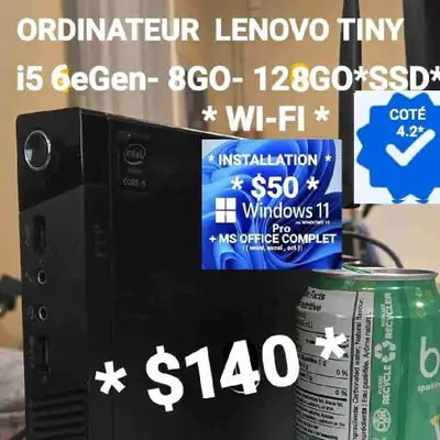 ORDINATEUR LENOVO TINY COMPLET- i5 6eGen-8GO- 120GO*SSD, View more