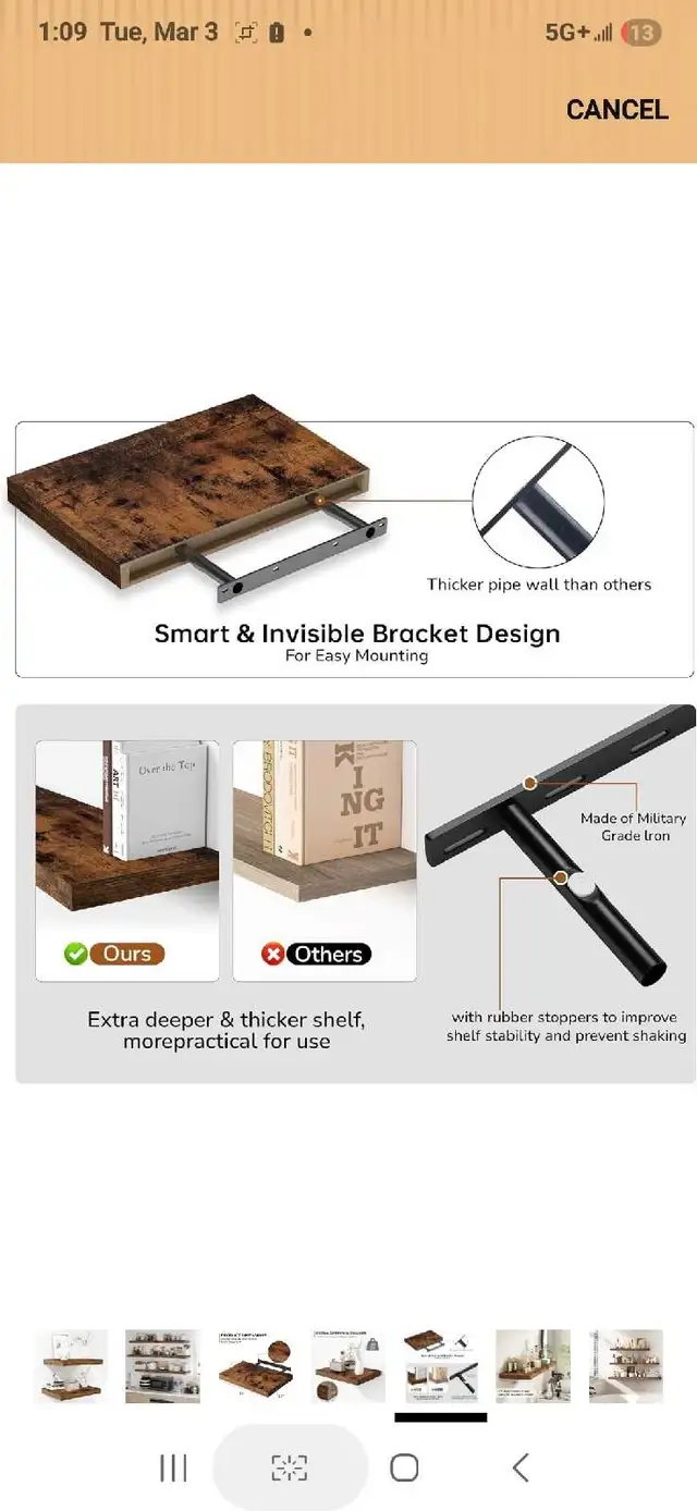 Deep Rustic Wooden Wall Shelves - Extra Deeper & Thicker Wall Mo in Home Décor & Accents in Markham / York Region - Image 5