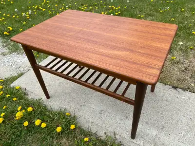 Teak end table, MCM vintage Anton Kildeberg Mobelfabrik #203x Odense Denmark 1966 Has been completel...