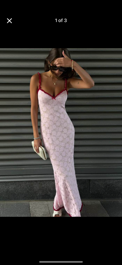 Runaway The Label- Pink Lace Maxi Dress, View more