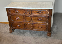Antique Victorian Dresser with Marble Top & Carved Wood Handles