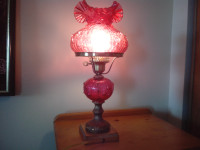 Original FENTON Cabbage Rose Cranberry Glass Lamp