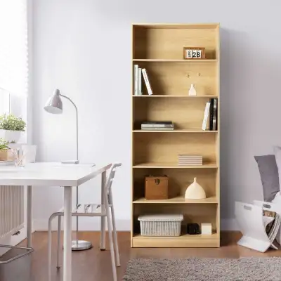 Modern 6-Tier Wooden Bookshelf – Natural Oak Finish – Available , View more