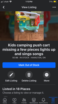 Kids camping push cart missing a few pieces lights up and sings 