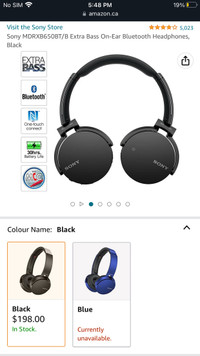 Sony MDRXB650BT/B Extra Bass On-Ear Bluetooth Headphones, Black