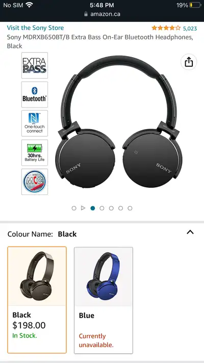 Sony MDRXB650BT/B Extra Bass On-Ear Bluetooth Headphones, Black, View more