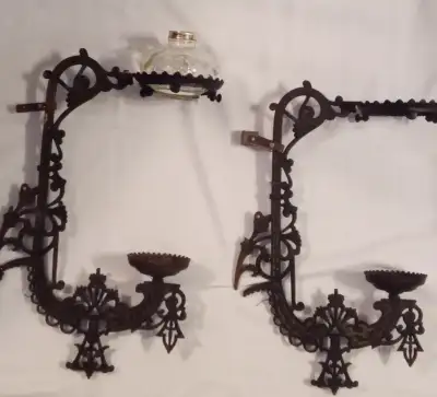 RARE CAST IRON OIL LAMP HOLDERS, View more