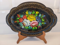 Vintage Handpainted Tole Tray, Signed