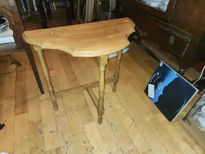 Small vintage wooden halfmoon Console table to paint or refinish, View more