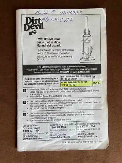 Dirt Devil Upright Vacuum Parts, View more