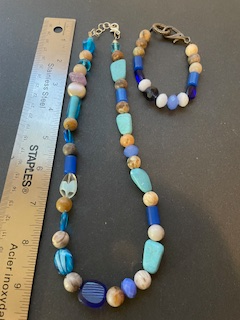 Blue, Beige Necklace and Bracelet Set, View more