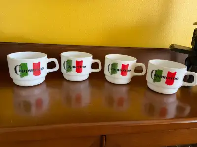 Set of Four Vintage Maxwell House Cappuccino Cup Arcopal Restaurant Milk Glass Specialty Coffee Mugs...