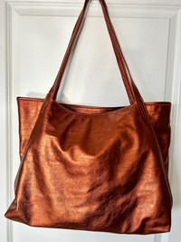 Bespoke Metallic Rust Large Leather Tote Bag