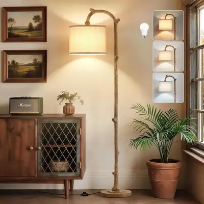 new : 69" natural Rustic Farmhouse Tall Lamp light with bulb, View more