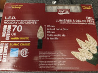 BNIB 70 c6 LED outdoor/indoor Christmas lights, warm white.