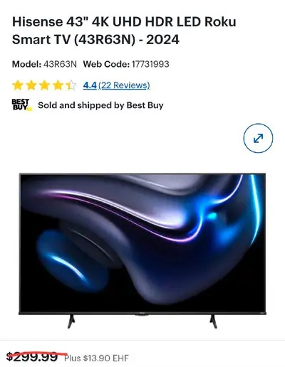 2024 -4K TV SALE! HISENSE 43" 4K ROKU Smart TVFROM $200, View more