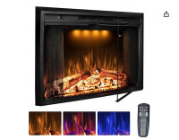 30” Electric Fireplace with Glass Doors, Multicolour Flames