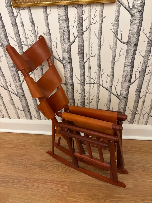 Vintage Teak + Leather Safari Rocking Chair in Chairs & Recliners in City of Toronto - Image 5