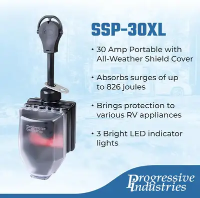 30 AMP Portable All Weather Shield Cover Surge Protection: 3-Mode / 825J / 22,500A. Ratings: 30A / 1...