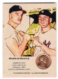 Roger MARIS & Mickey MANTLE New York 1961 Penny Insert Coin Card