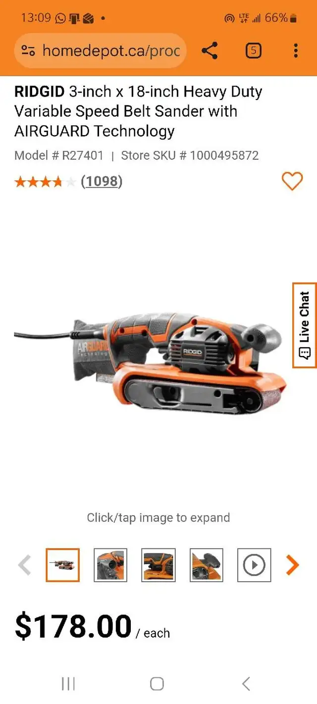 RIDGID 3-inch x 18-inch Variable Speed Belt Sander