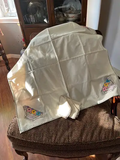 cute embroidered card table cloth with 4 napkins, $5, View more