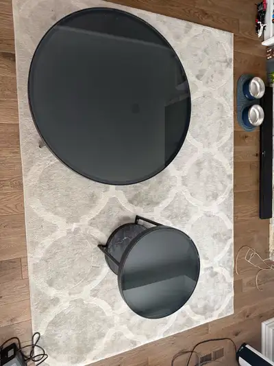 Modern Round Coffee Table Set, Smoked Glass and Marble Lo, View more