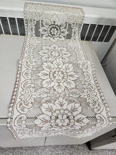 Vintage Ecru & Beige Lace Effect Table Runner or Dresser Scarf, View more