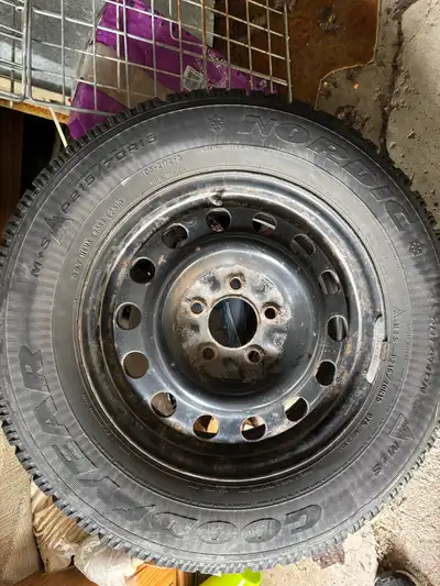 Goodyear Nordic winter tires with rims. Size is P215/ 70R15 Steel rims have no rust. Very good shape...