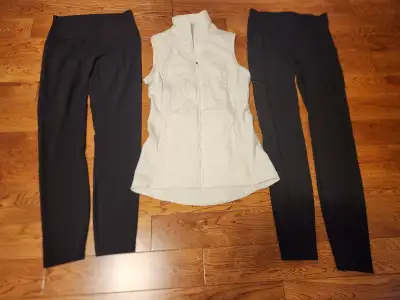 Lululemon black pants and white sleeveless jacket size XS/S, View more