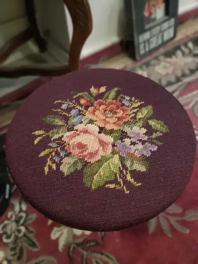 Floral Needlepoint Stool, View more