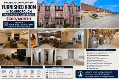 Midland Ave & Ellesmere Rd | $600/month | Available Nov 1 – Feb 28 Shared accommodation in a clean,...