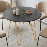 47'' Round Black Dining Table with Metal Golden Legs