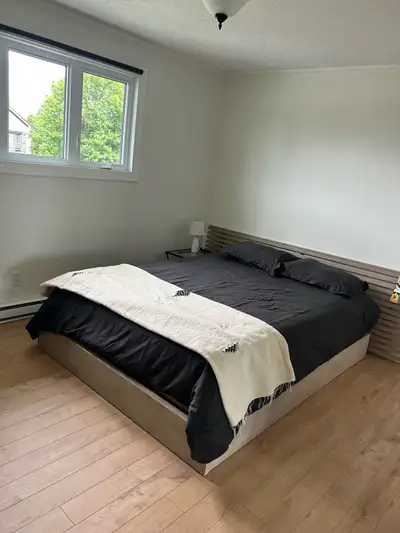 Chambre spacieuse lumineuse avec grand garde-robe pour rangement. Lit Queen, possibilité d’apporter...