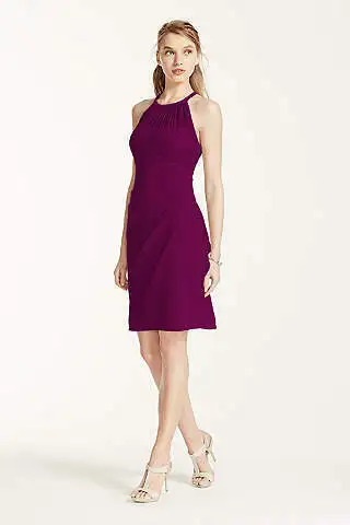 Bridesmaid: Short High Neck Mesh Dress with Side Cascade, View more