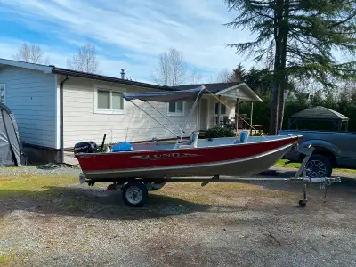 Comes with 15 hp merc (sticker says 9.9 but is a 15) Ez loader trailer Trolling plate on motor 4 uph...