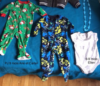 Lot 2 pyjamas, 1 cache-couche et collier lapins