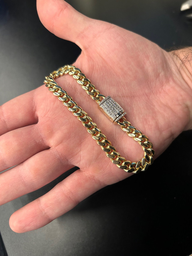 Solid Cuban Bracelet, Diamond lock  in Jewellery & Watches in City of Toronto - Image 2