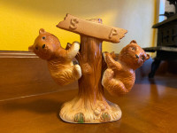 Vintage Porcelain Bear Cubs Hanging on / Climbing a Tree S&P