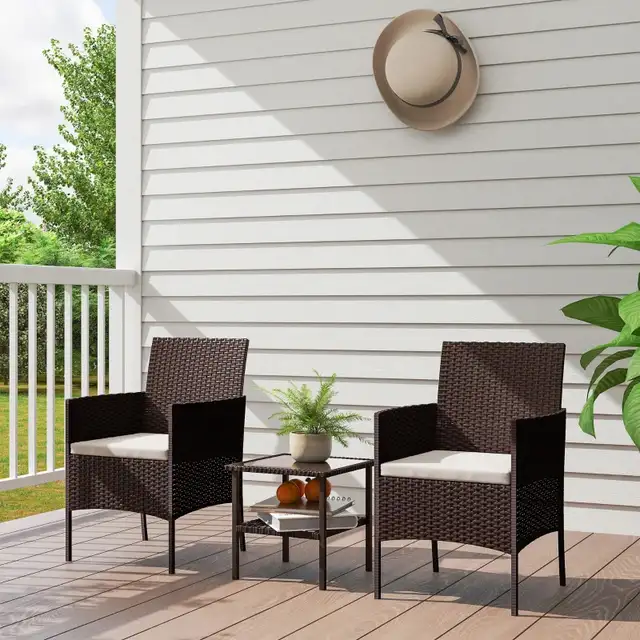 Wicker Bistro Set, 3 Piece Patio Furniture Set with 2-Tier Glass in Patio & Garden Furniture in Markham / York Region - Image 9