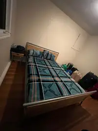 Bed frame, mattress and table 